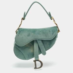 Pre Owned Dior Green Velvet Mini Saddle Bag