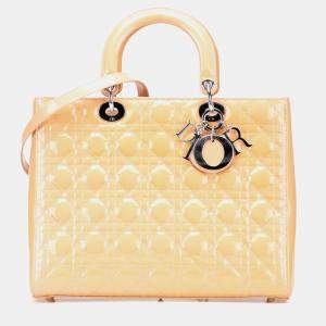 Pre Owned Dior Beige Large Patent Cannage Lady Dior