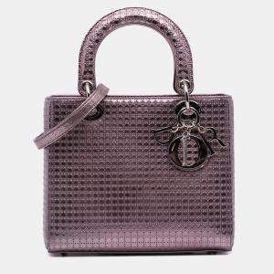 Dior Pink Medium Metallic Patent Microcannage Lady Dior