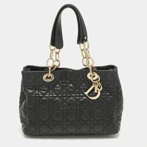 Pre Owned Dior Black Cannage Leather Small Soft Lady Dior Tote
