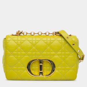 Pre Owned Dior Caro Small Yellow Cannage Calfskin Leather Shoulder Bag