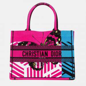 Dior Butterfly D Jungle Pop Book Tote Medium Pink Embroidered Canvas Tote Bag
