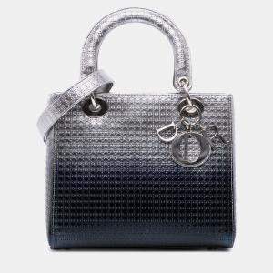 Dior Silver Medium Ombre Metallic Patent Microcannage Lady Dior