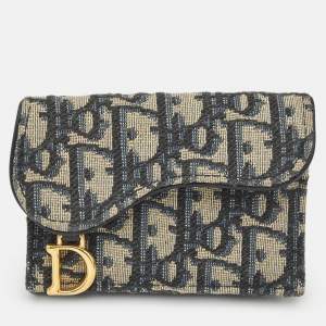 Dior Navy Blue Oblique Canvas Saddle 5 Gusset Card Holder