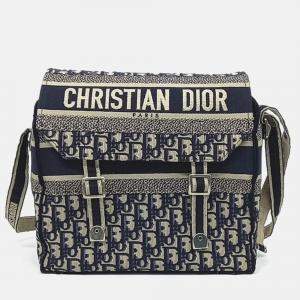 Pre Owned Dior Navy Blue Leather Oblique Camp Messenger Bag