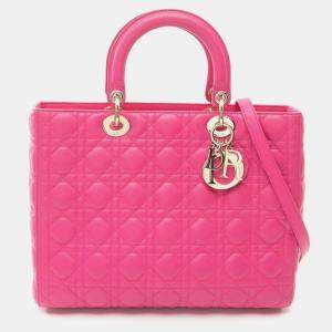 Pre Owned Christian Dior Dior Lady Large Handbag Leather Pink