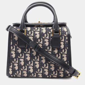 Pre Owned Dior Navy Blue Oblique Canvas Satchel