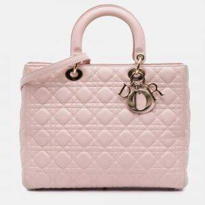 Pre Owned Dior Pink Large Lambskin Cannage Lady Dior