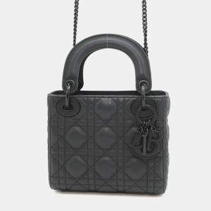 Pre Owned Dior Lady Dior Mini Black Ultra Matte Calf Leather Tote Bag