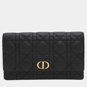 Pre Owned Dior Caro Canage Chain Wallet Black Leather
