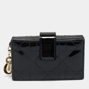 Pre Owned  Dior Black Cannage Patent Leather Lady Dior 5 Gusset Card Holder 