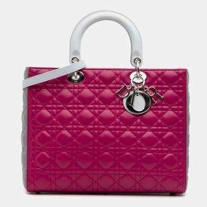 Pre Owned Dior Pink Large Bicolor Lambskin Cannage Lady Dior