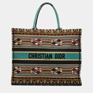 Pre Owned Dior Blue Large Embroidered Canvas Book Tote