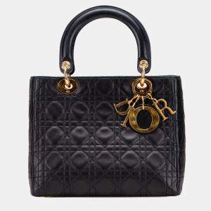Pre Owned Dior Black Medium Lambskin Cannage Lady Dior