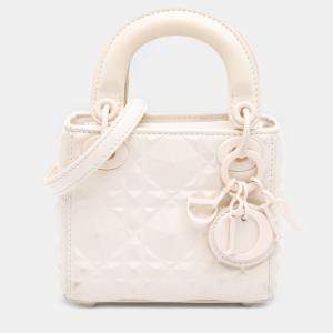 Pre Owned Dior White Micro Ultra Matte Calfskin Cannage Diamond Motif Lady Dior
