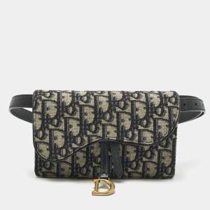 Pre Owned Dior Blue Oblique Canvas and Leather Saddle Pouch Belt Bag