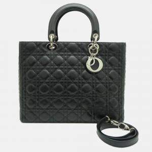 Pre Owned Christian Dior Lady Large Tote Bag Lambskin Black