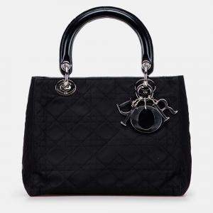 Pre Owned Dior Black Medium Nylon Cannage Lady Dior