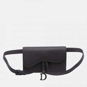 Pre Owned Dior Black Ultramatte Saddle Belt Bag