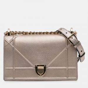 Pre Owned Dior Gold Medium Metallic Grained Calfskin Diorama Flap Bag