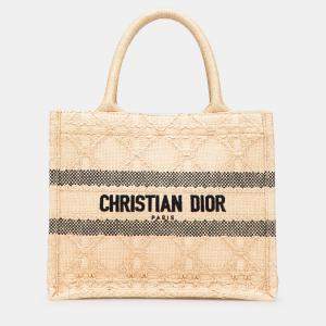 Pre Owned Dior Brown Small Raffia Cannage Book Tote