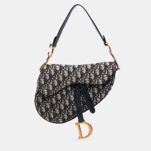 Pre Owned Dior Blue Oblique Canvas Saddle Bag