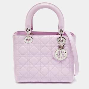Pre Owned Dior Lilac Cannage Leather Medium Lady Dior Tote