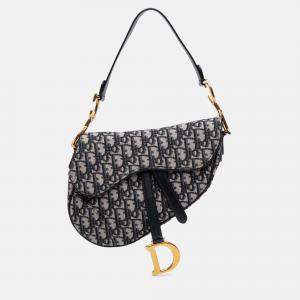 Pre Owned Dior Blue Oblique Canvas Saddle Bag