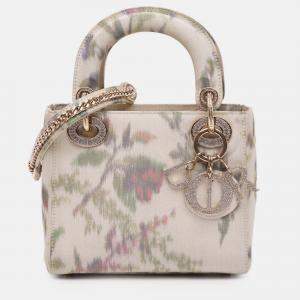 Pre Owned Dior White Mini Satin Floral Crystal Lady Dior