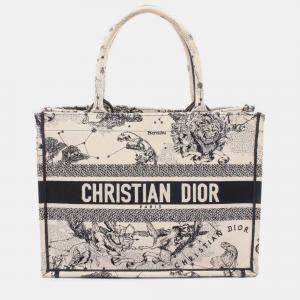 Pre Owned Dior White Medium Canvas Embroidered Zodiac Toile De Jouy Book Tote