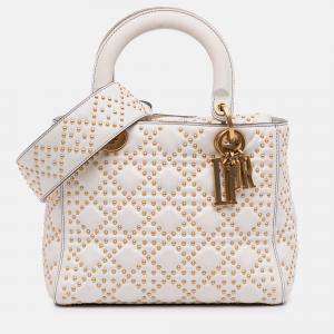 Pre Owned Dior White Medium Calfskin Cannage Studded Supple Lady Dior