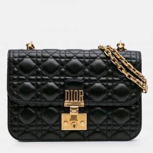 Pre Owned Dior Black Medium Lambskin Cannage DiorAddict Flap