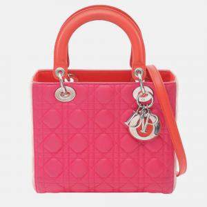 Pre Owned Dior Pink Medium Tricolor Lambskin Cannage Lady Dior