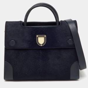 Pre Owned Dior Dark Blue Calfhair and Leather Medium Diorever Tote