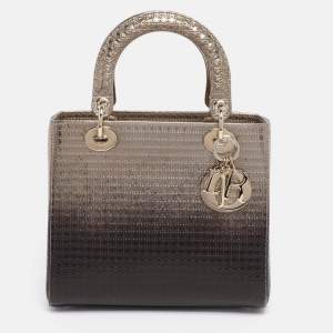 Pre Owned Dior Ombre Gold Microcannage Patent Leather Medium Lady Dior Tote 