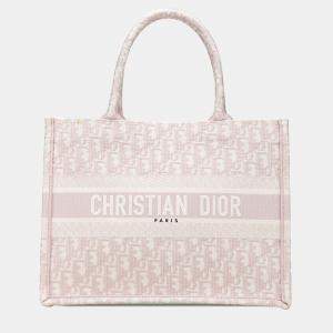 Pre Owned Dior Pink Medium Oblique Embroidered Canvas Book Tote
