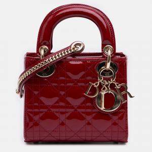 Pre Owned Dior Red Mini Patent Cannage Lady Dior