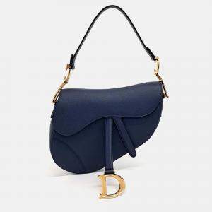 Pre Owned Dior Navy Blue Leather Saddle Bag