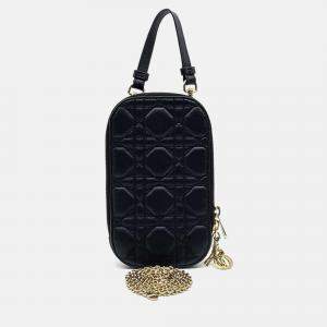 Pre Owned Dior Black Leather 30 Montaigne Oblique Phone Holder Mini Crossbody Bag