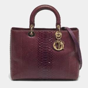 Pre Owned Dior Purple Python Large Lady Dior Tote