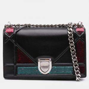 Pre Owned Dior Black Mini Lambskin Sequin Diorama Flap