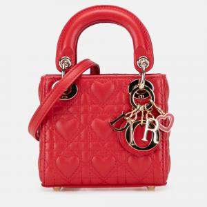 Pre Owned Dior Red Micro Calfskin Cannage Dioramour Lady Dior