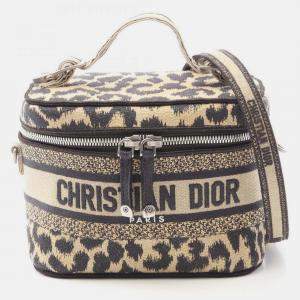 Pre Owned Dior Brown Mizza Small Embroidered Canvas Diortravel Leopard Vanity Case