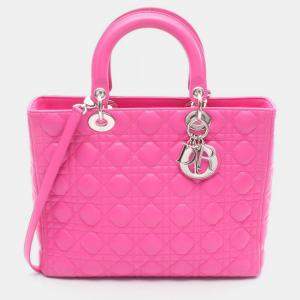Pre Owned Christian Dior Dior Lady Large Pink Leather Handbag 