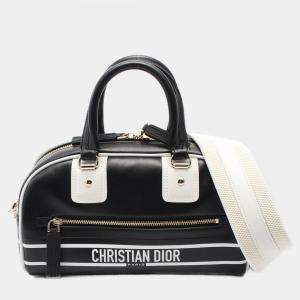Pre Owned Christian Dior Dior Vibe Small Handbag Leather Black White