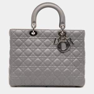 Pre Owned Dior Grey Large Lambskin Cannage Lady Dior