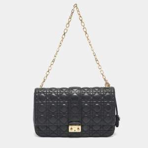 Pre Owned Dior Black Cannage Leather Large Miss Dior Shoulder Bag