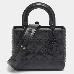 Pre Owned Dior Black Mat Diamond Cannage Leather Small Lady Dior My ABCDior Tote