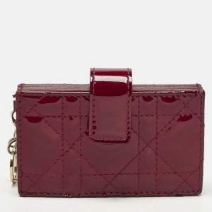 Pre Owned Dior Red Cannaga Patent Leather Gusset Card Holder