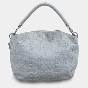 Pre Owned Dior Light Blue Cannage Stitched Leather Lady Dior Hobo